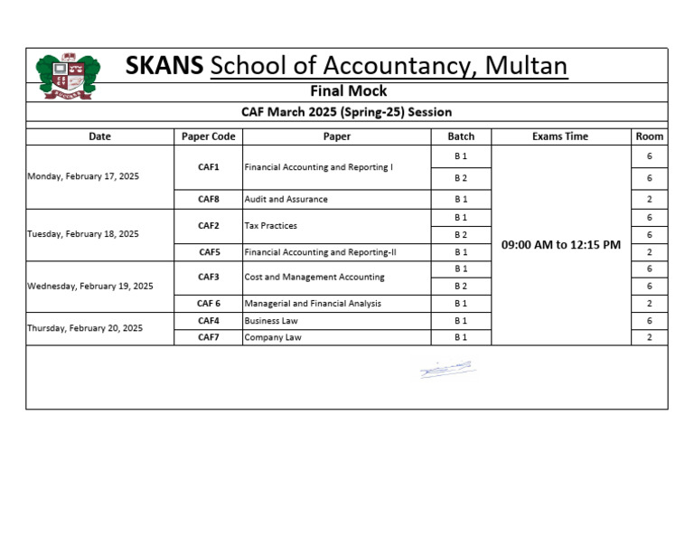 Spring 2025 Mock Exam Schedule | PDF