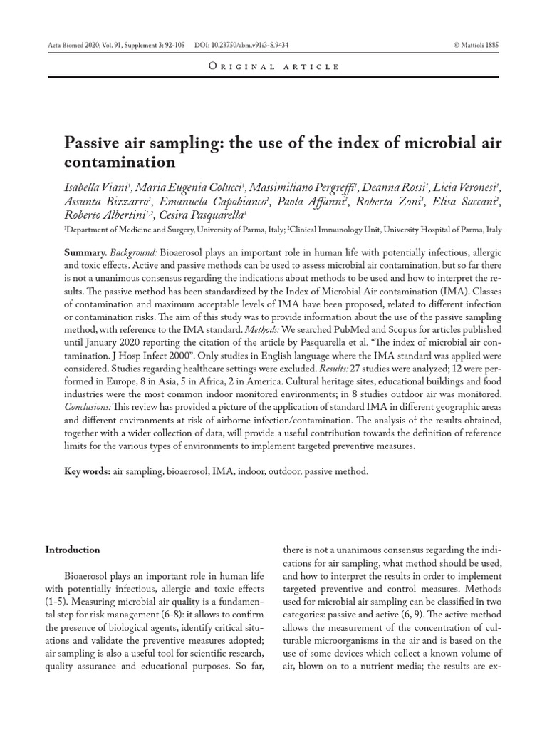 Passive Air Sampling and IMA Standards | PDF | Colony Forming Unit ...