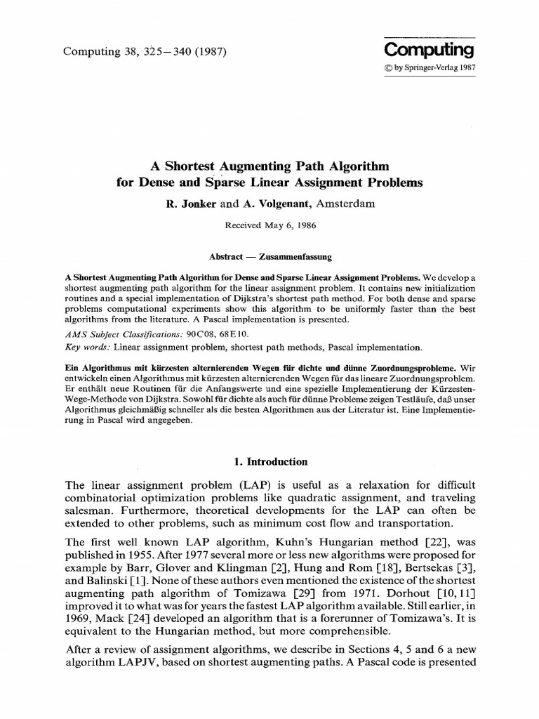 Shortest Path Algorithm for Assignment Problems | PDF | Linear ...