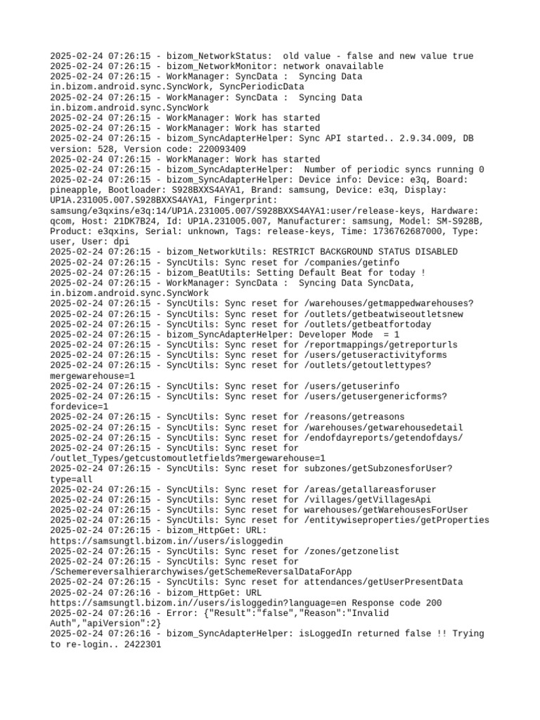 Bizom Sync Data Log Analysis | PDF | Cursor (User Interface) | Software ...