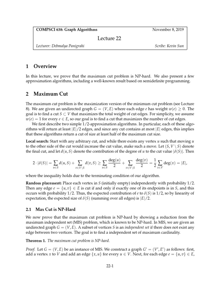 Maximum Cut Problem and Approximations | PDF | Computational Complexity ...