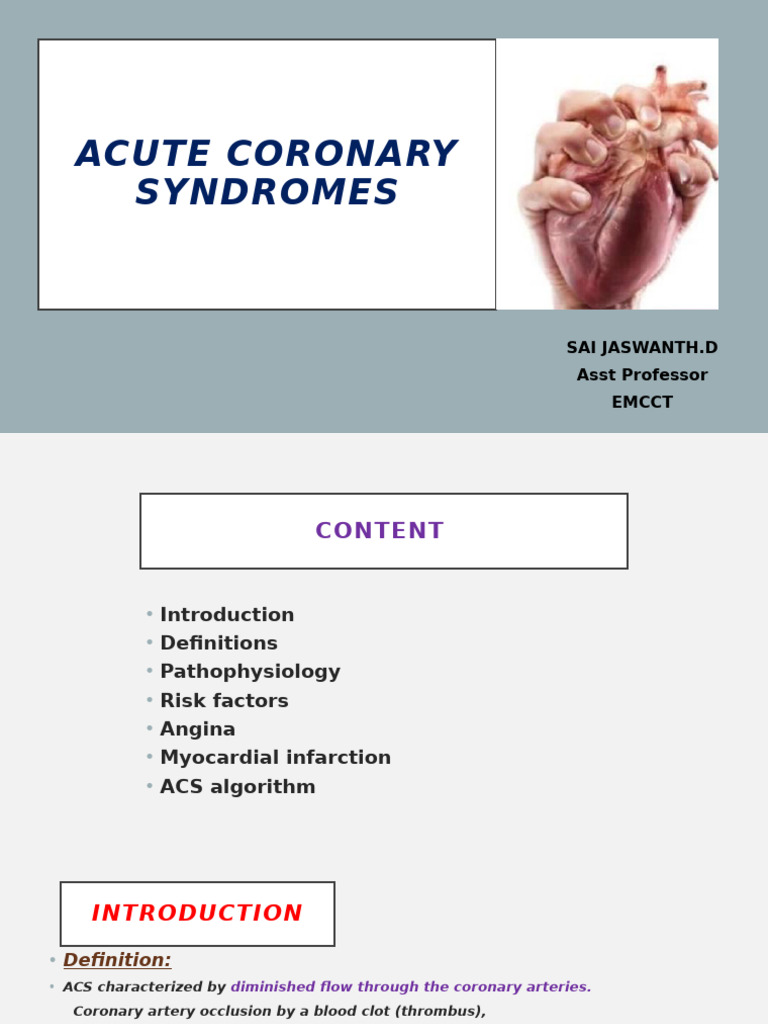 Acute Coronary Syndromes Overview | PDF | Myocardial Infarction ...
