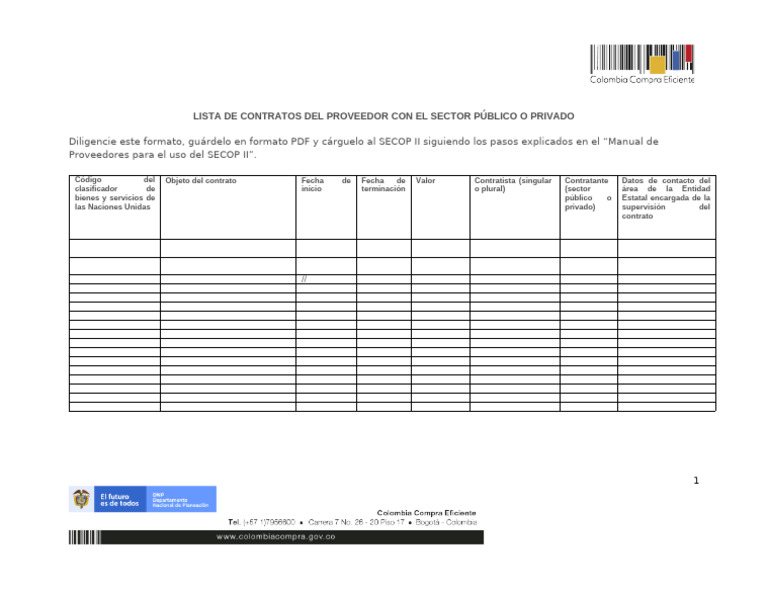 Formato de Experiencia Proveedor SECOP II | PDF