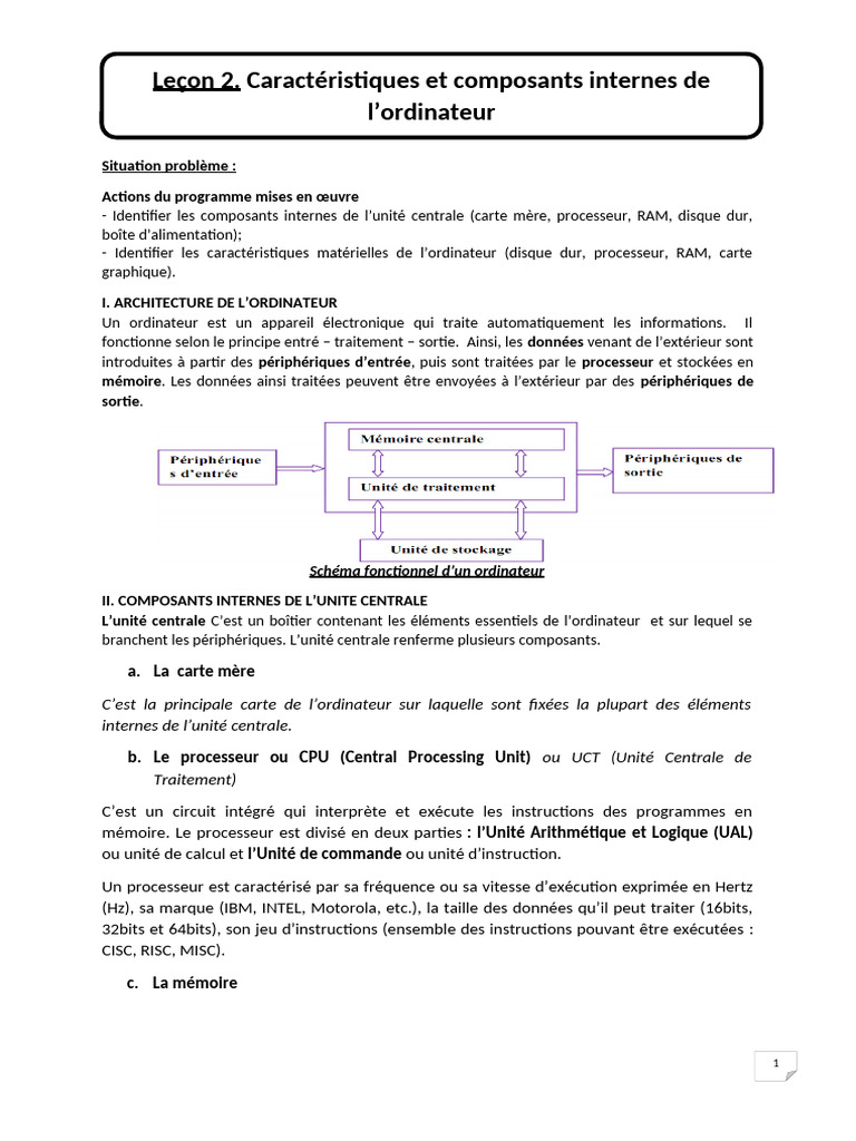 Composants internes de l'unité centrale | PDF | Électronique numérique ...