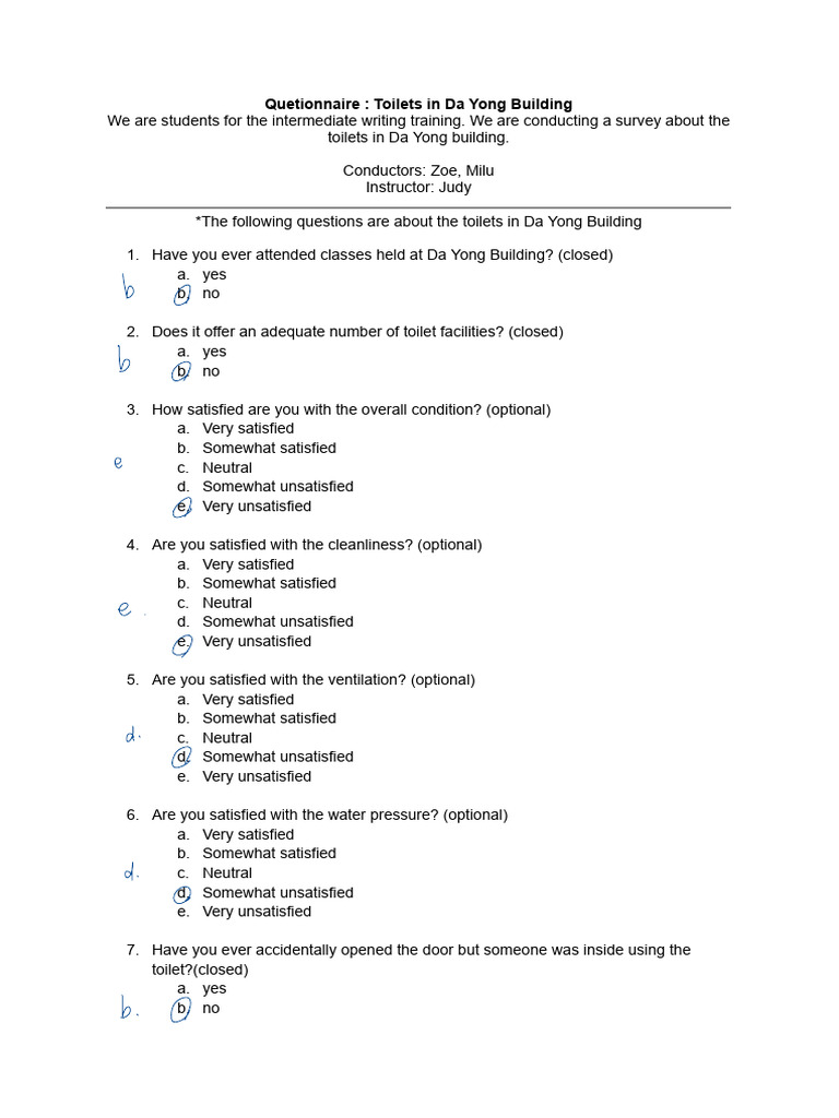 Survey on Da Yong Building Toilets | PDF