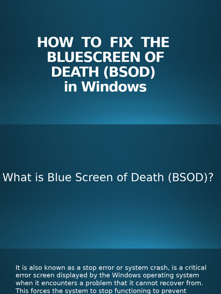 Fixing Blue Screen of Death (BSOD) | PDF | Computer Engineering | Software