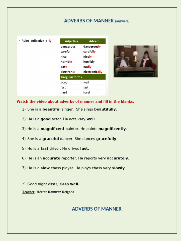 Adverbs of Manner Exercise Guide | PDF