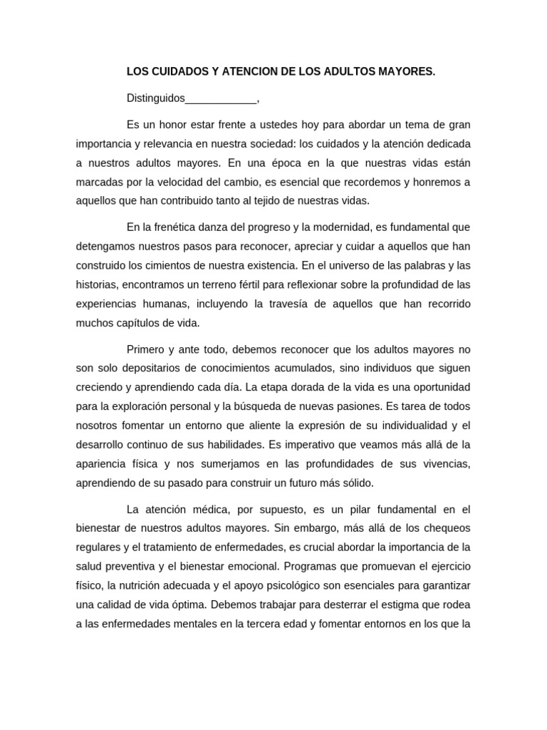 Los Cuidados y Atencion de Los Adultos Mayores | PDF | Vejez | Sociedad