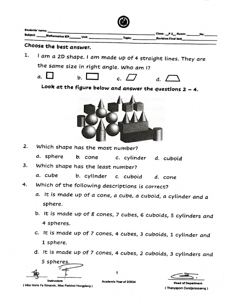 Final S2 - Mathematics Revision Final Test | PDF