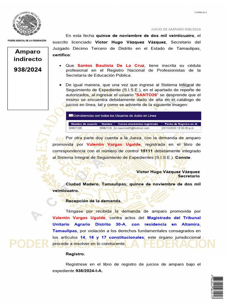 Juicio de Amparo Indirecto 938/2024 | PDF | Caso de ley | Ley procesal