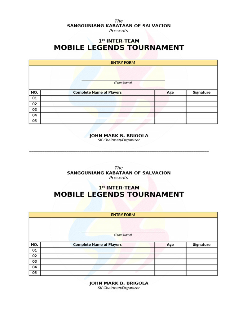 Salvacion Mobile Legends Tournament Entry | PDF