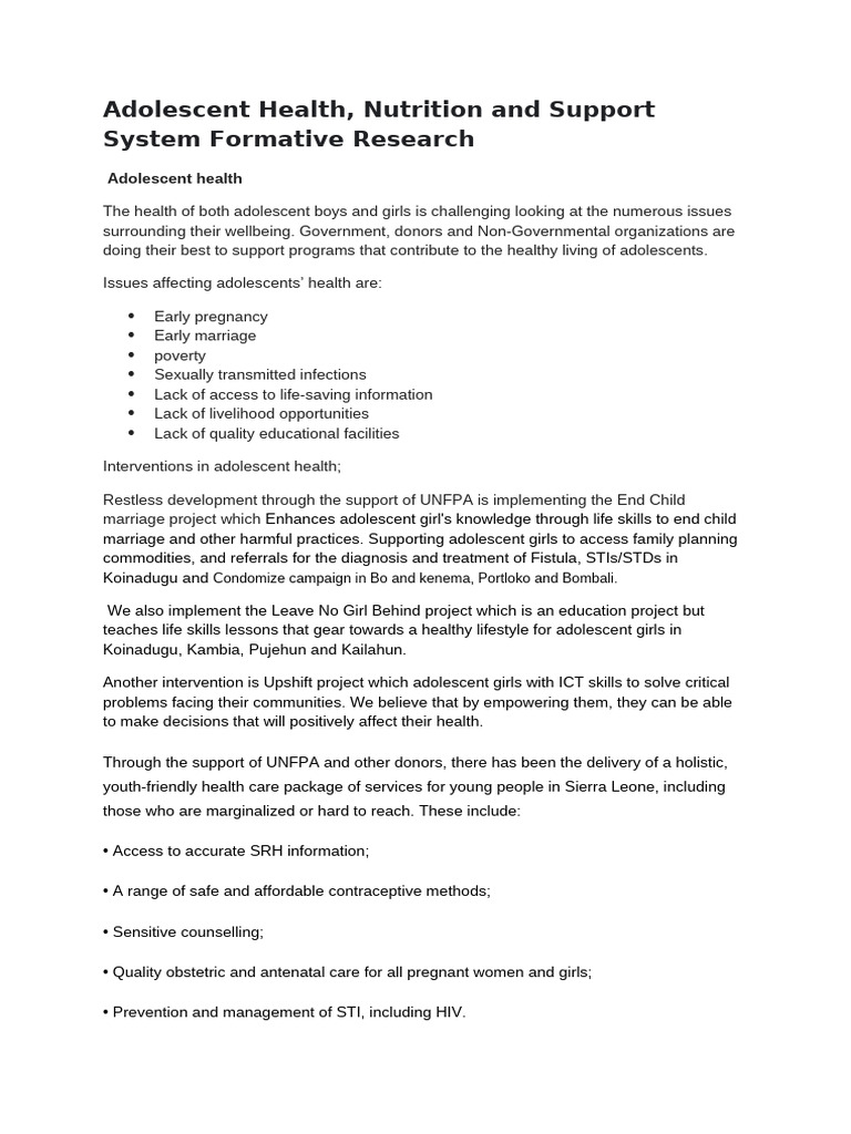 Adolescent Health and Nutrition Support | PDF | Adolescence | Healthy Diet