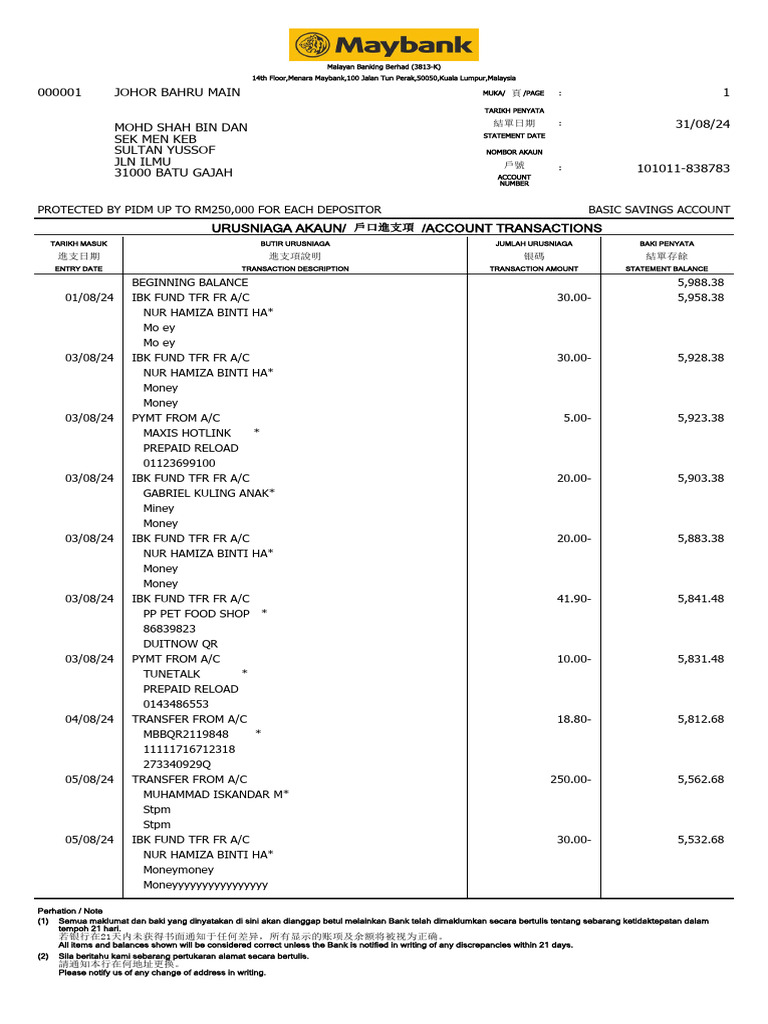Account Transaction Summary Report | PDF | Debits And Credits | Malaysia