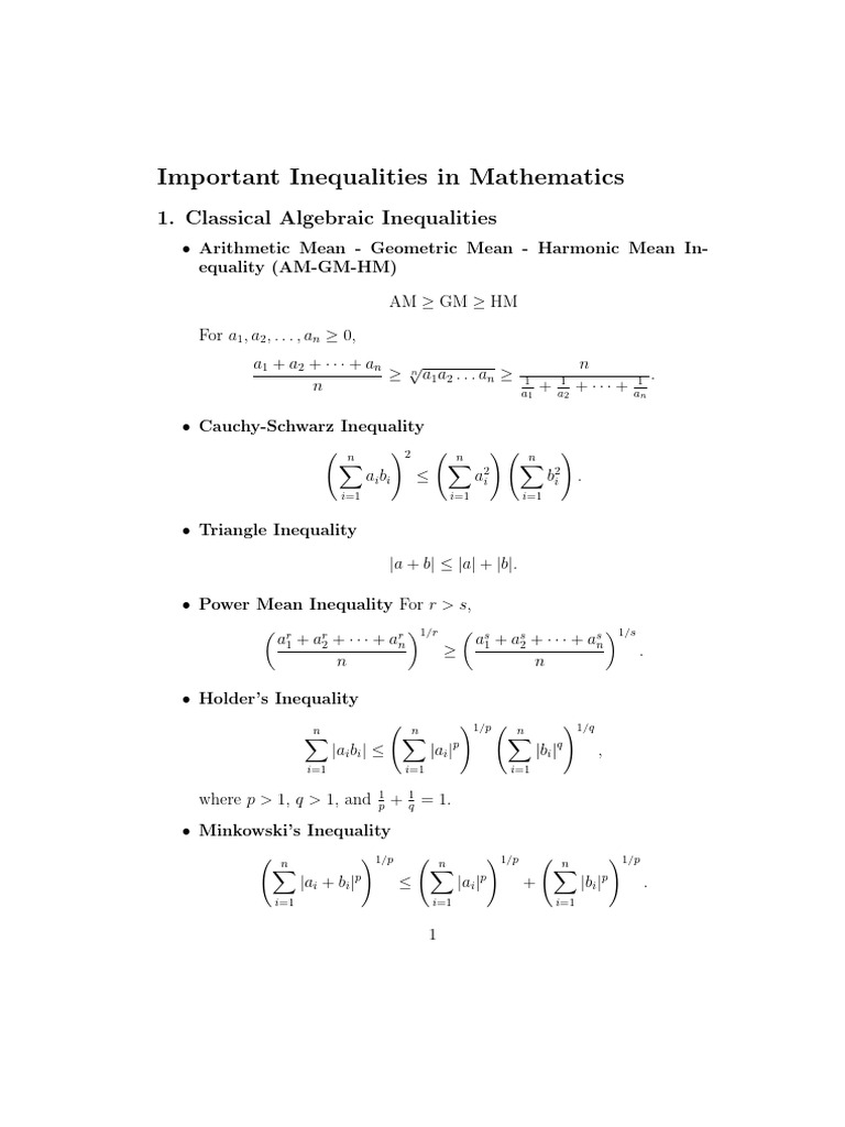 Key Mathematical Inequalities Explained | PDF | Mathematics | Geometry