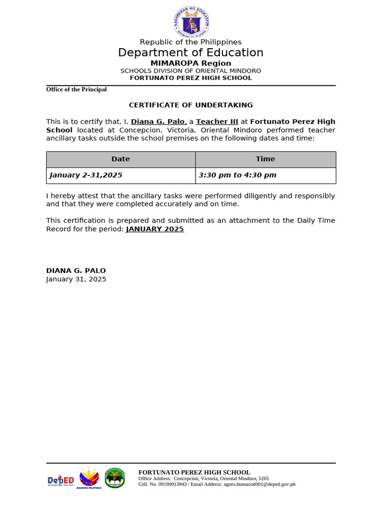 CERTIFICATE OF UNDERTAKING PDF CERTIFICATE OF UNDERTAKING PDF