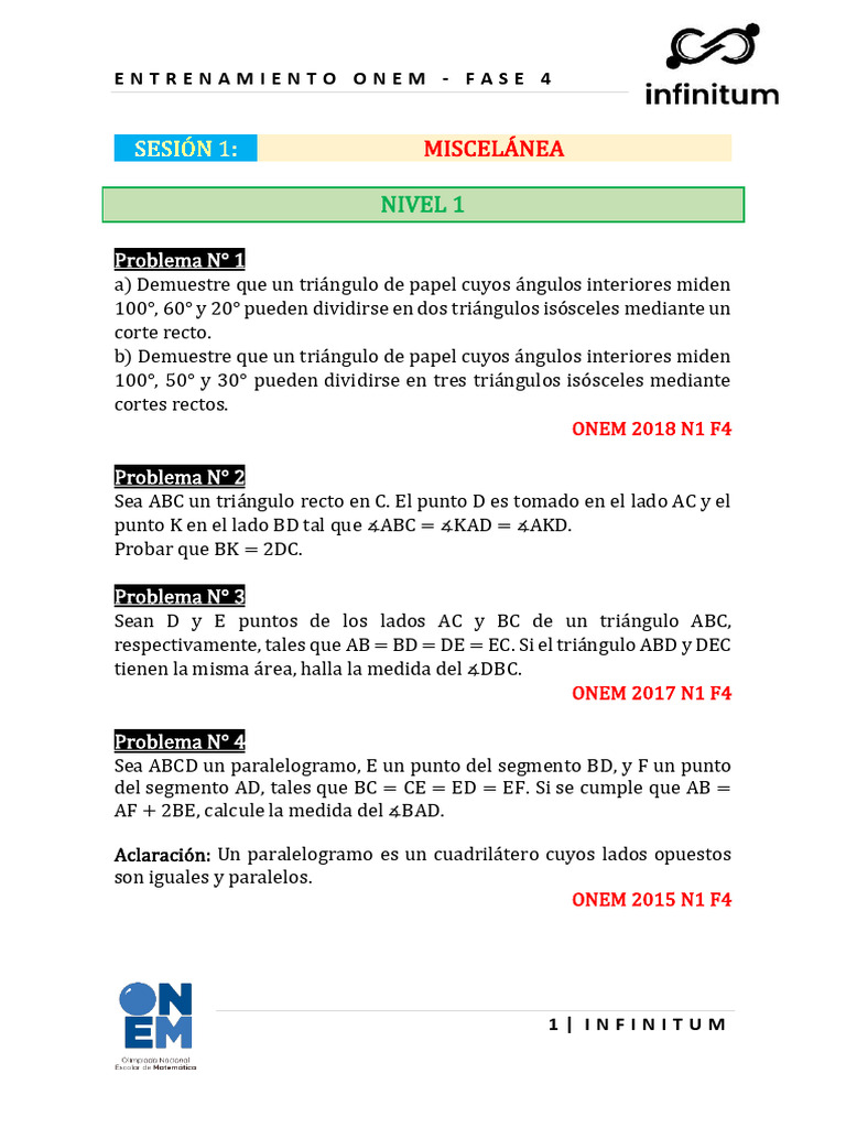 Problemas de Geometría ONEM Fase 4 | PDF | Triángulo | Matemática Elemental