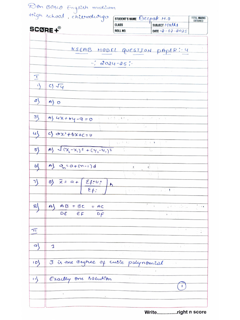 Model Paper 4 Key Answer 2024-25 | PDF