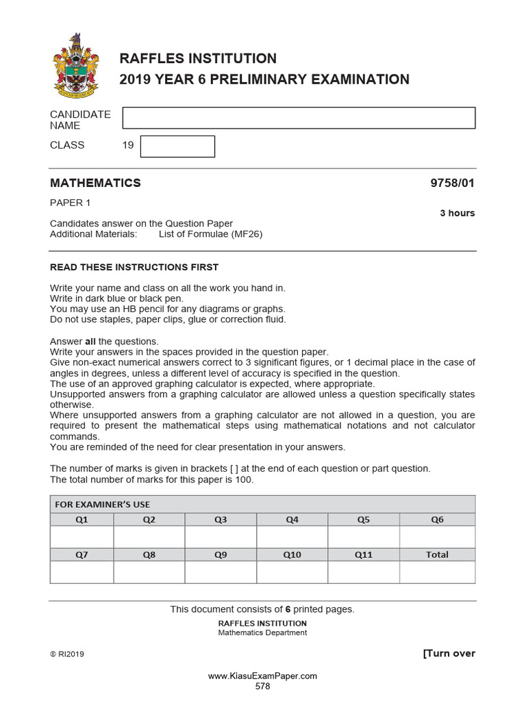 JC2 Maths H2 2019 Raffles | PDF | Variance | Standard Deviation