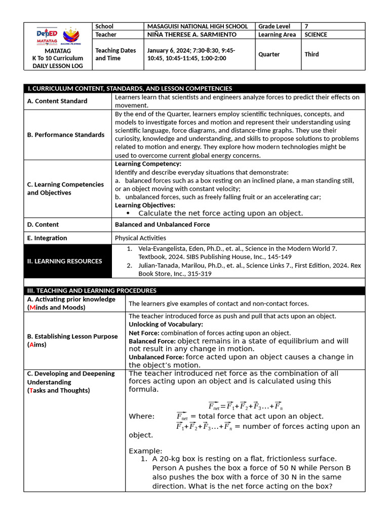 Grade 7 Science Lesson on Forces | PDF | Force | Learning