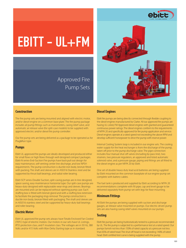 Ebitt UL Approved Fire Pump Sets | PDF | Pump | Engines