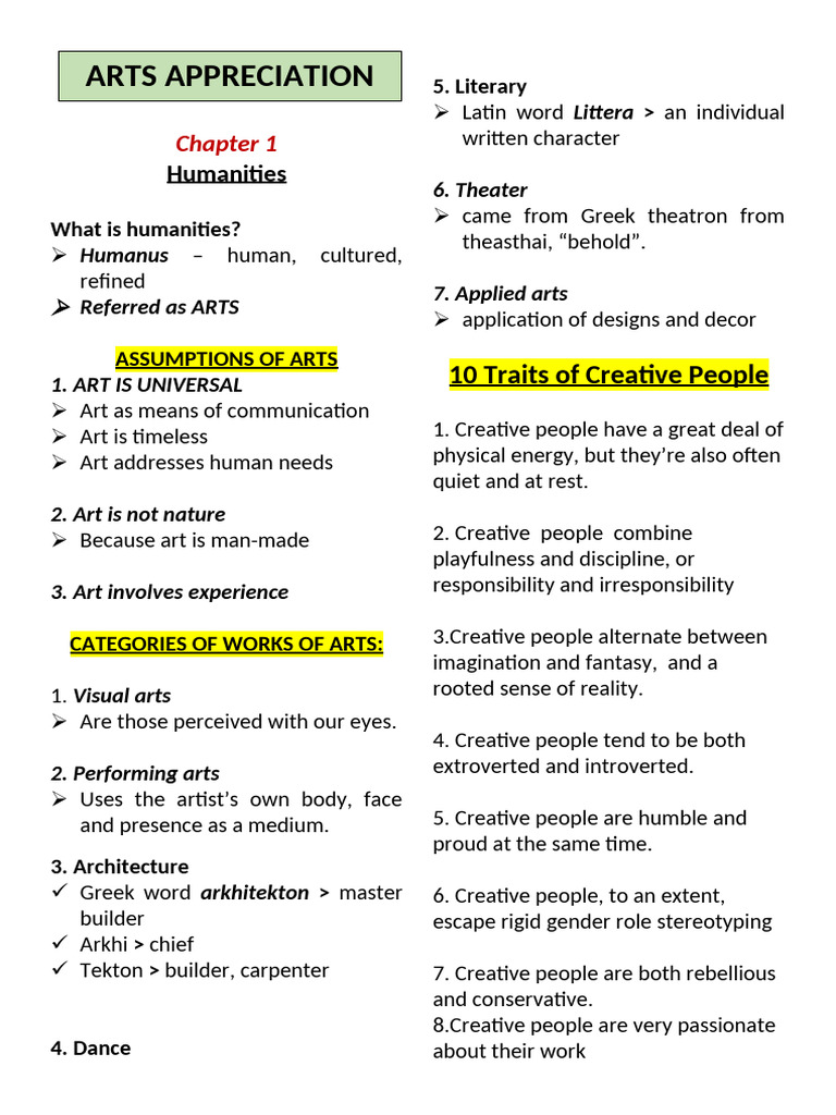 Arts Appreciation Lectures - 072816 | PDF | Paintings | Sculpture