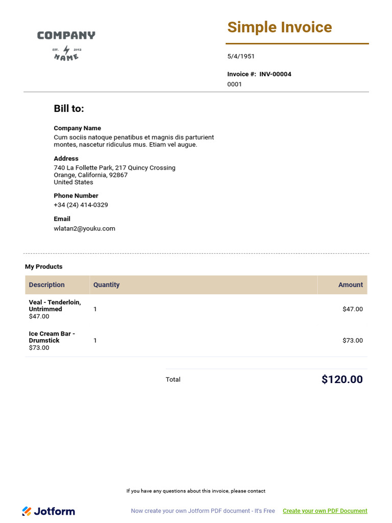 Simple Invoice Template for Businesses | PDF