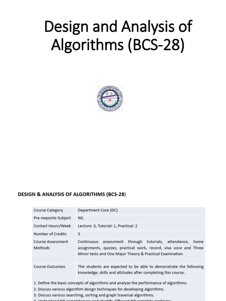 Design & Analysis of Algorithms Course | PDF | Time Complexity ...