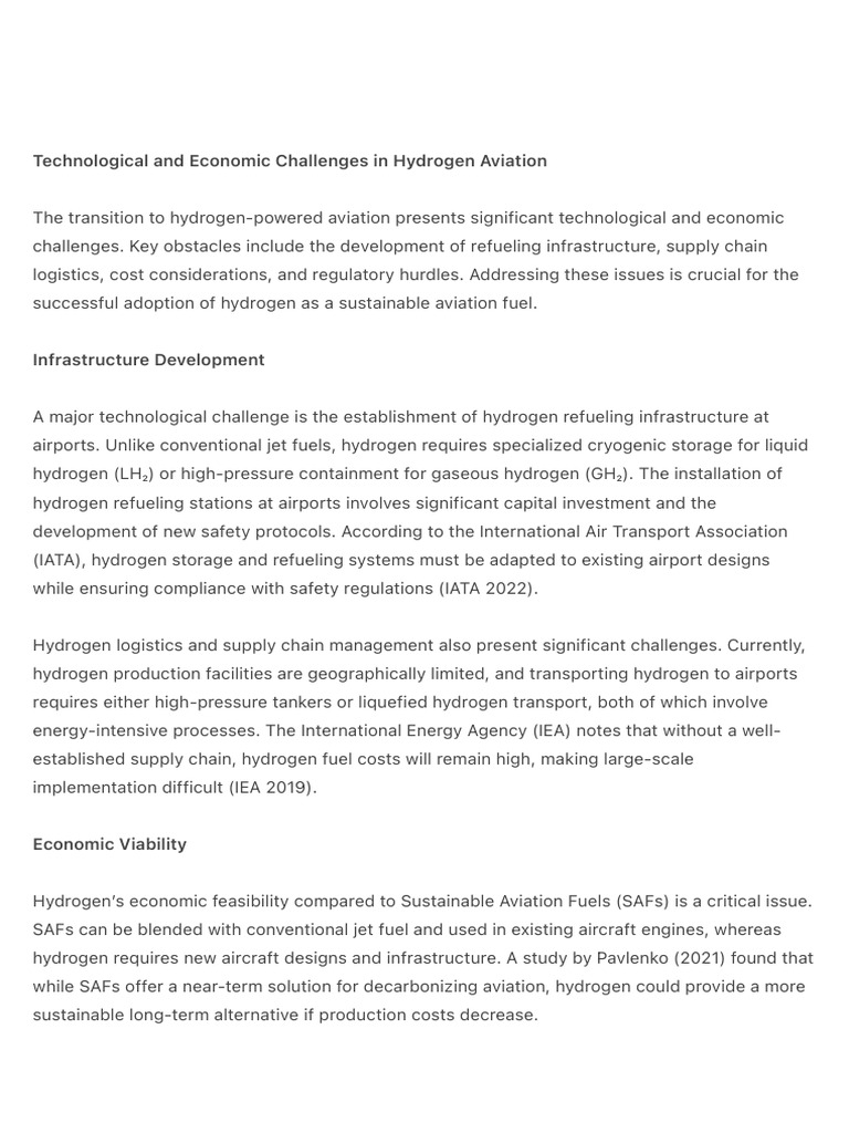 Technological and Economic Challenges in Hydrogen Aviation | PDF ...