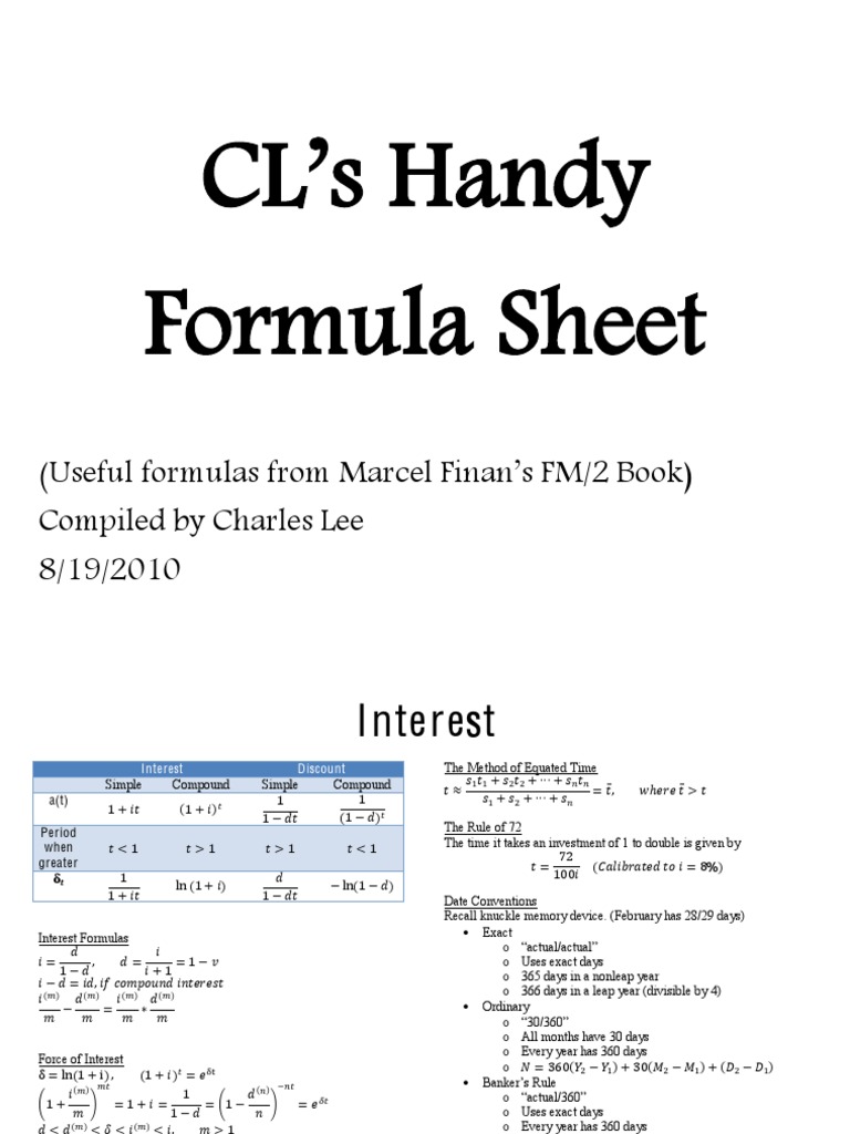 FM Formulas Good | PDF | Bond Duration | Bonds (Finance)