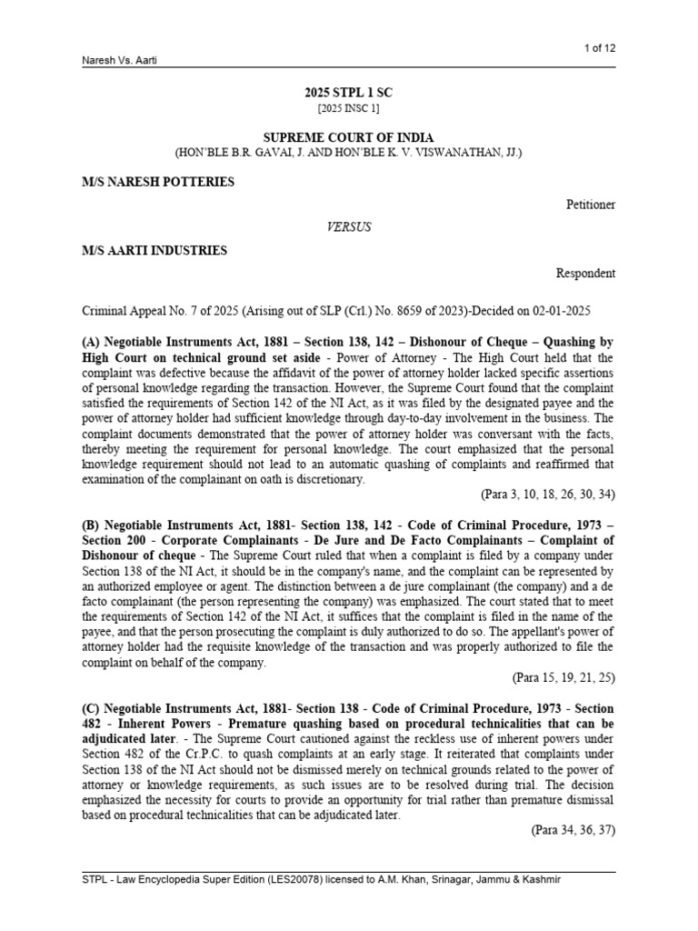 Supreme Court Ruling on Cheque Dishonour | PDF | Affidavit | Cheque