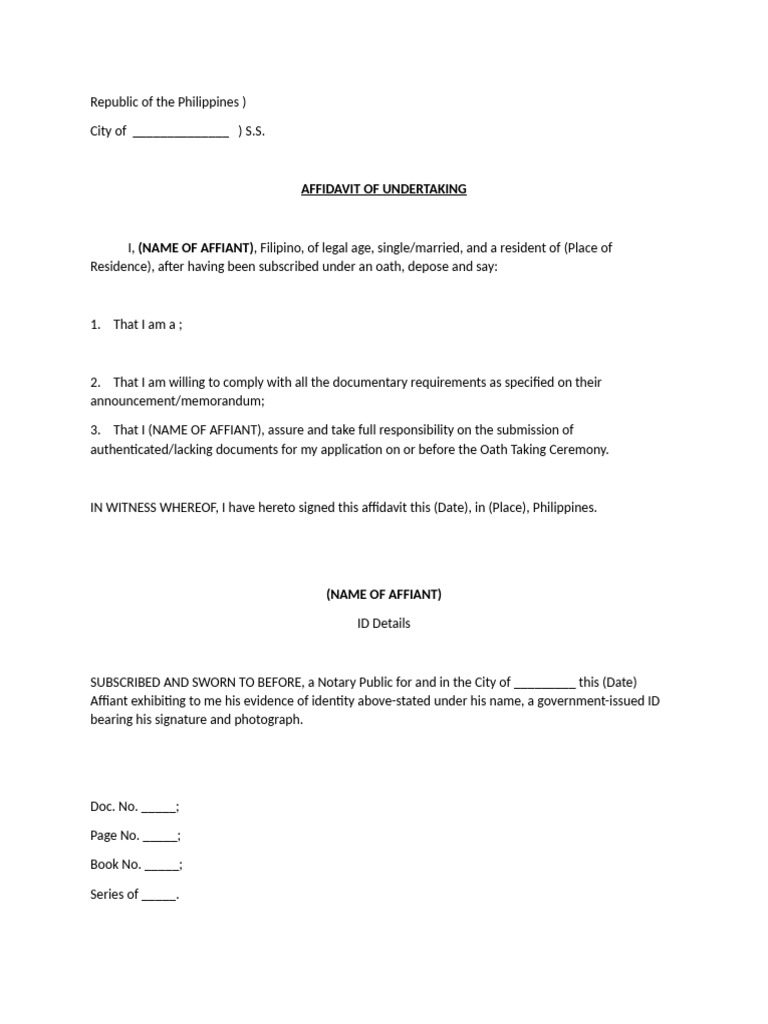 Affidavit of Undertaking Template | PDF