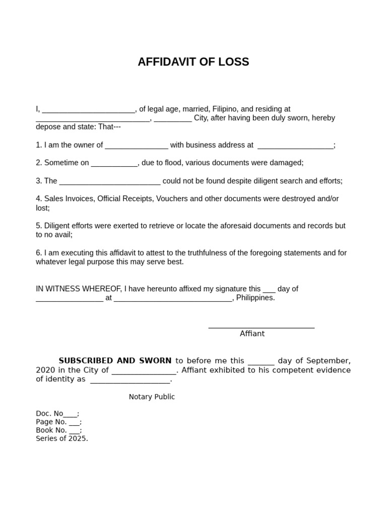 Affidavit of Loss Template Philippines | PDF
