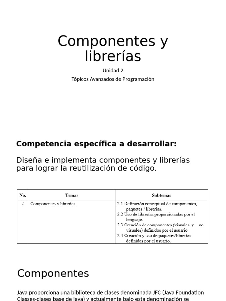 Componentes y Librerías en Java | PDF | Java (lenguaje de programación ...