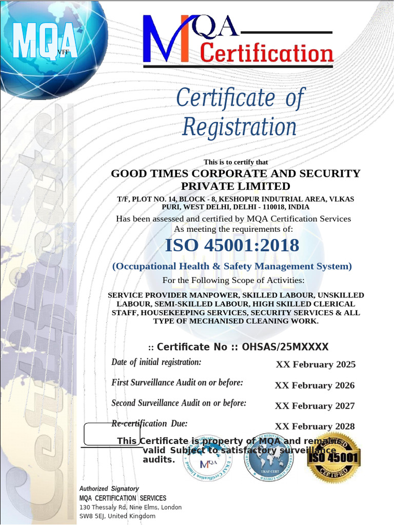 Draft Iso 45001 Good Times Corporate and Security Private Limited | PDF