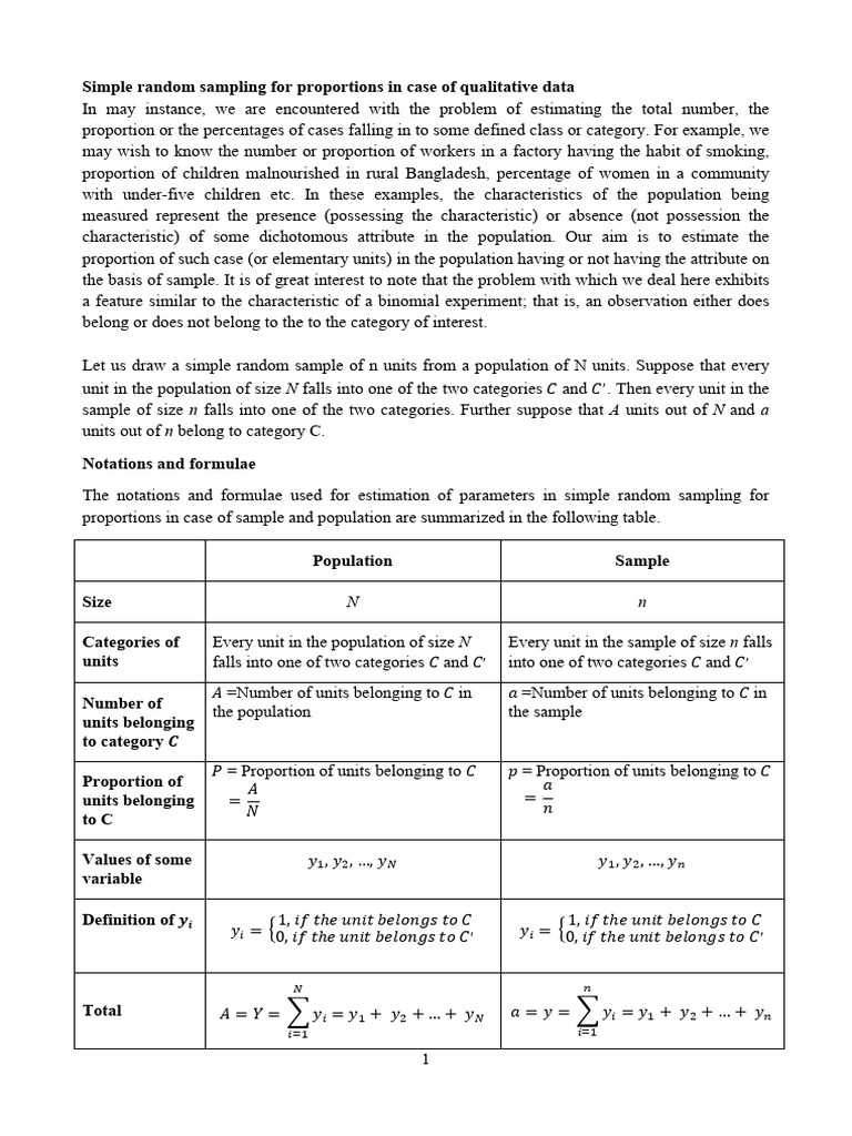 Simple Random Sampling for Proportions | PDF | Estimator | Standard Error