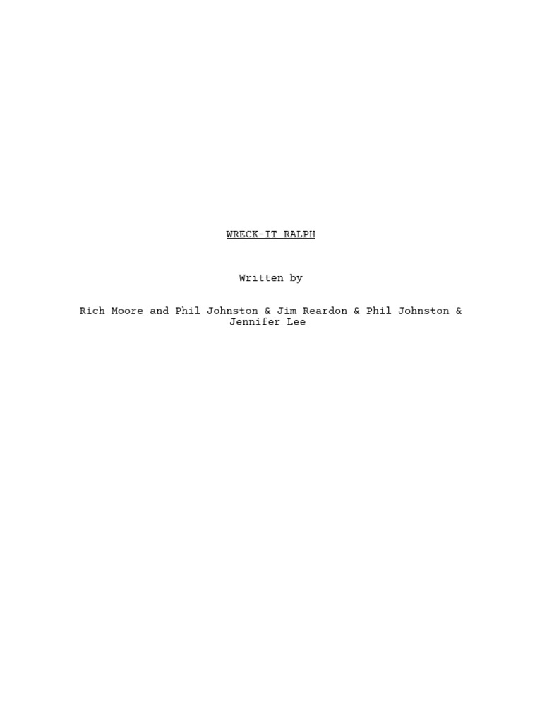 Wreck-It Ralph Script Excerpt | PDF