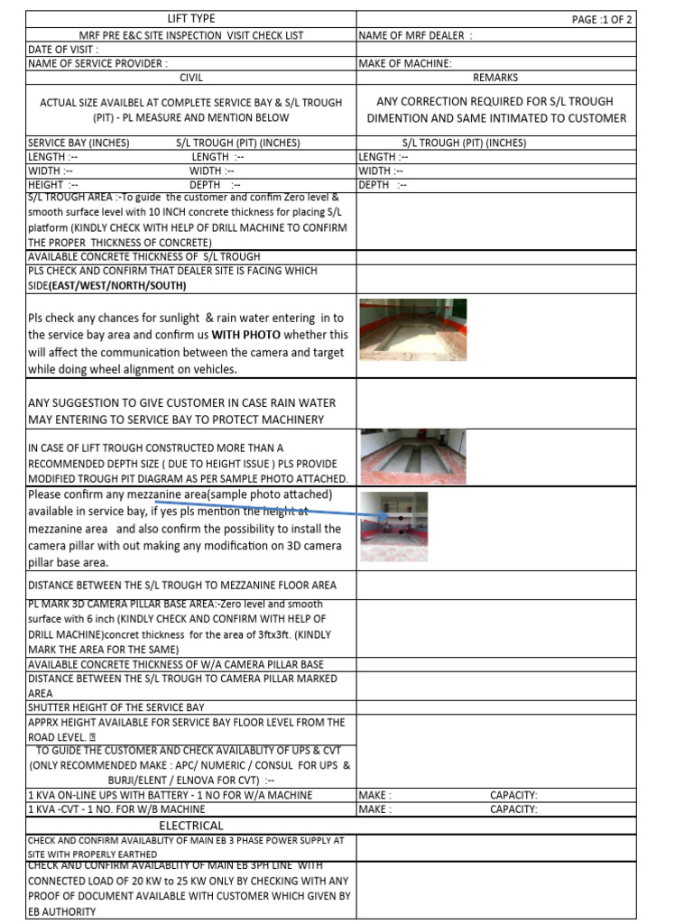 Pre E&C Site Inspection Visit Check List (LIFT TYPE) - SP REVISED - 06. ...