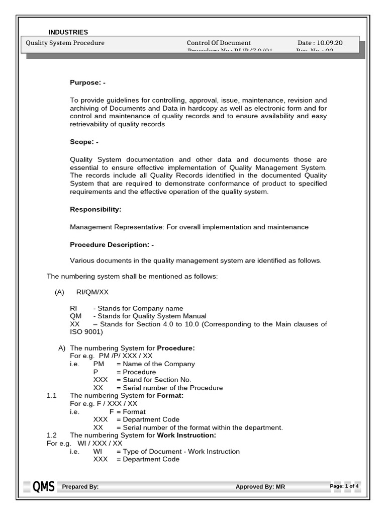 Document Control Procedure for Quality Management | PDF | Quality ...