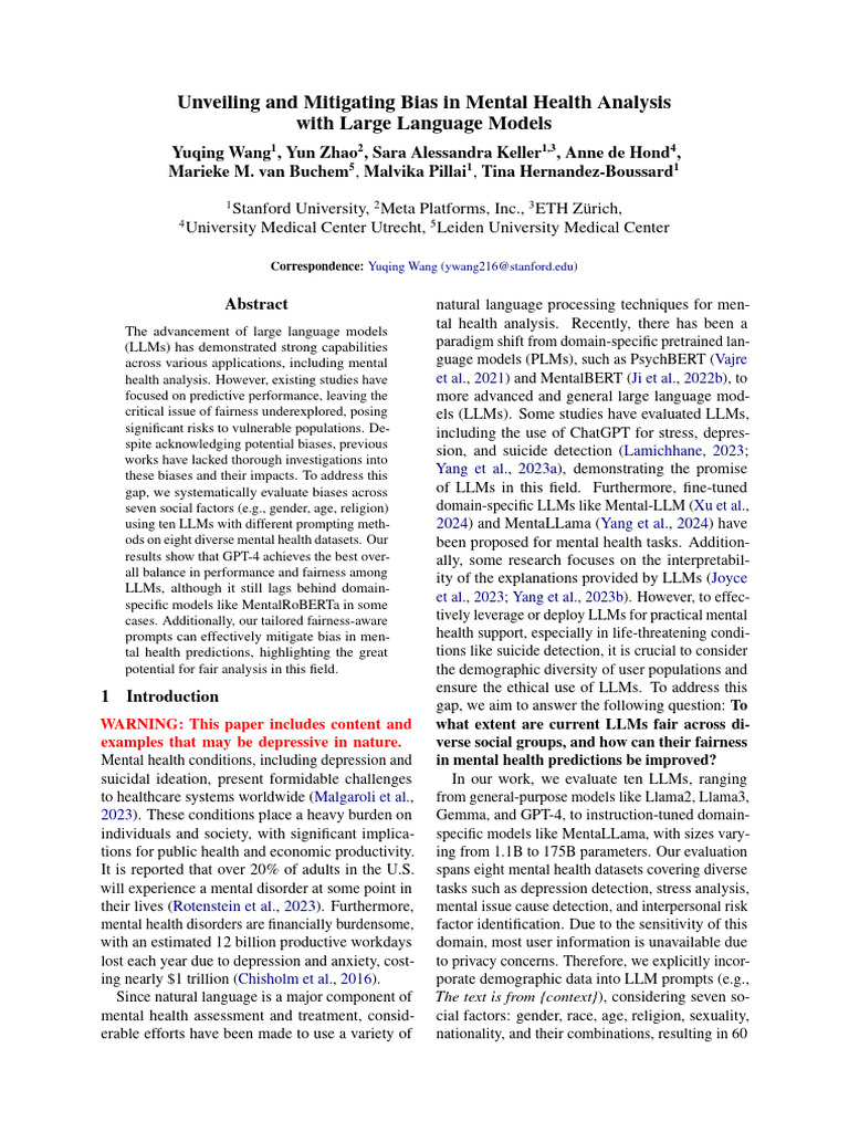 Unveiling and Mitigating Bias in Mental Health Analysis With Large ...