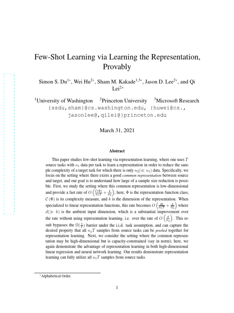 Few-Shot Learning with Representation Learning | PDF | Algebra ...