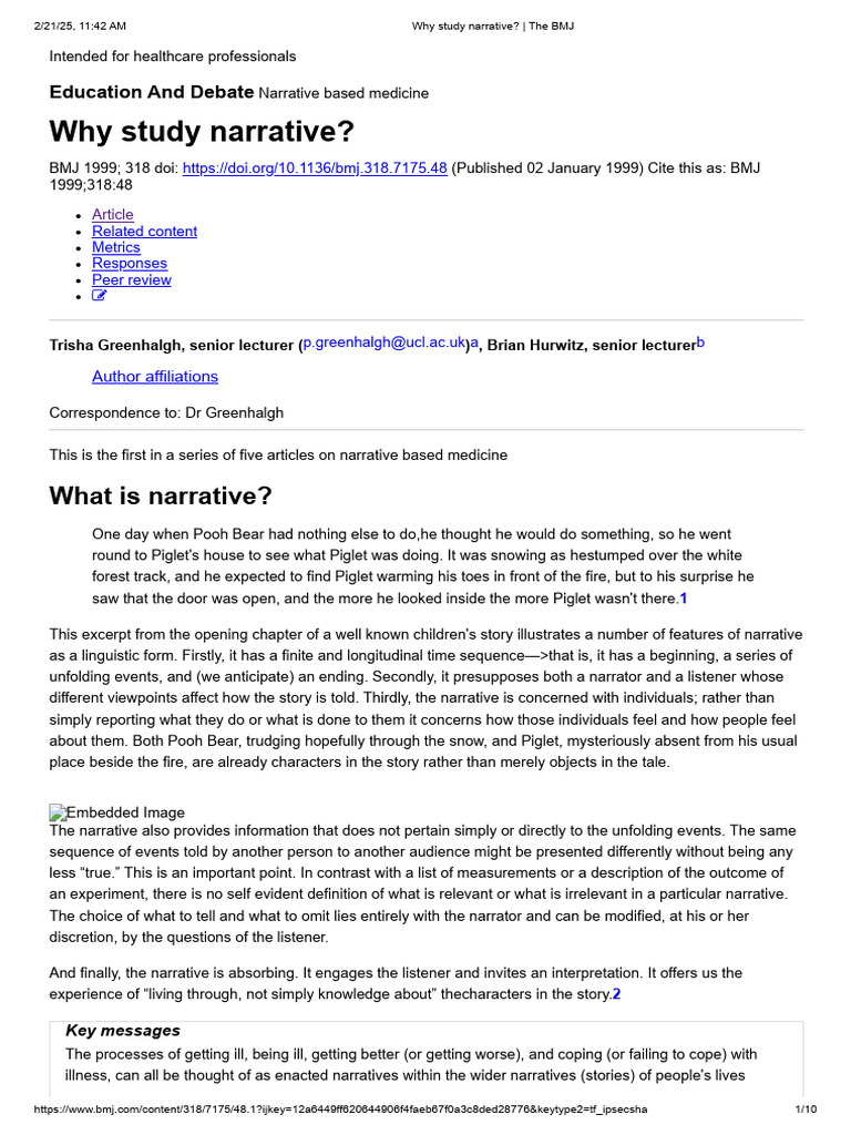 Why Study Narrative - The BMJ | PDF | Narrative | Psychotherapy