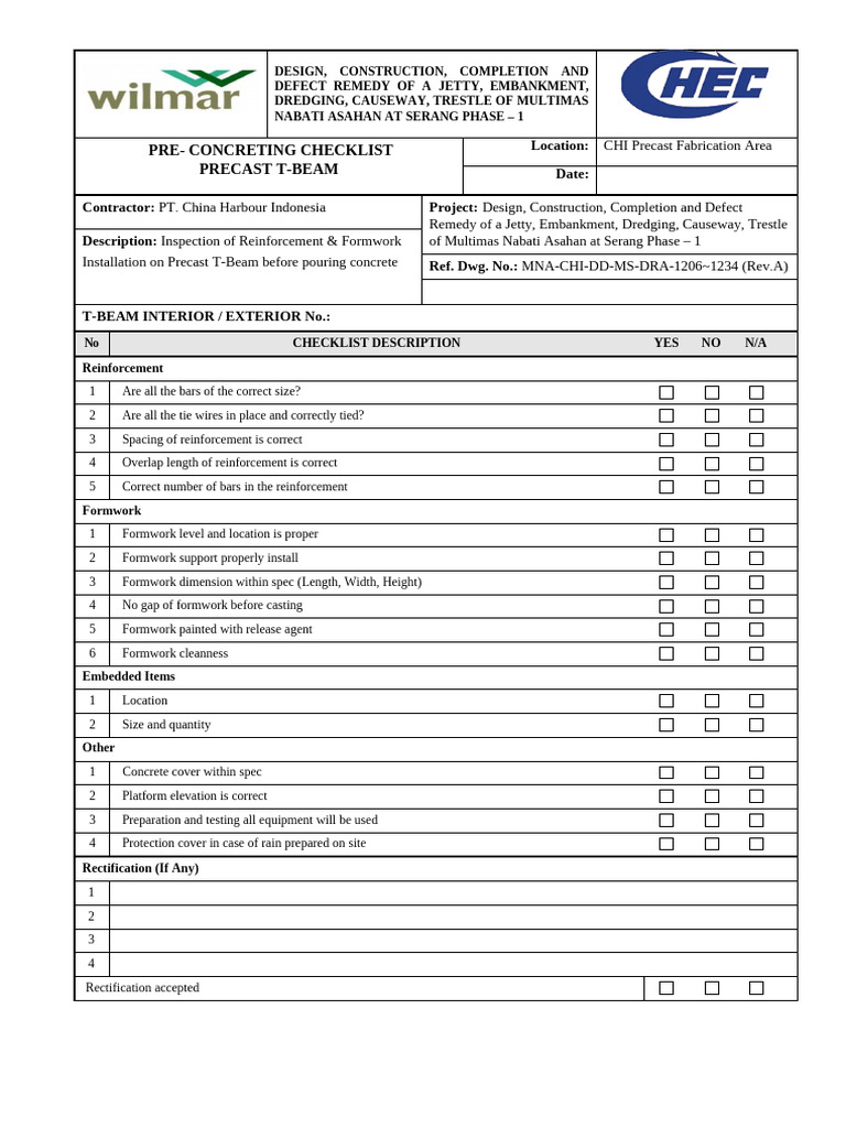 Checklist Pre Du Post (T-BEAM) | PDF | Precast Concrete | Concrete