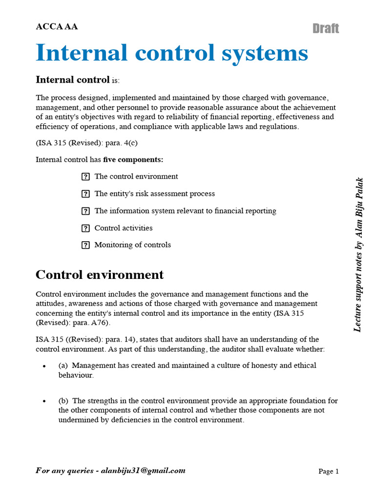 Internal Control Systems Overview | PDF | Internal Control | Audit