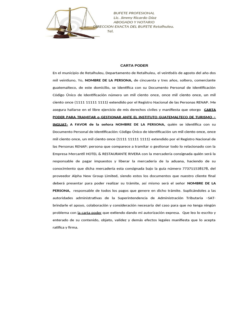 CARTA PODER para Gestionar Mercadería en La Aduana | PDF