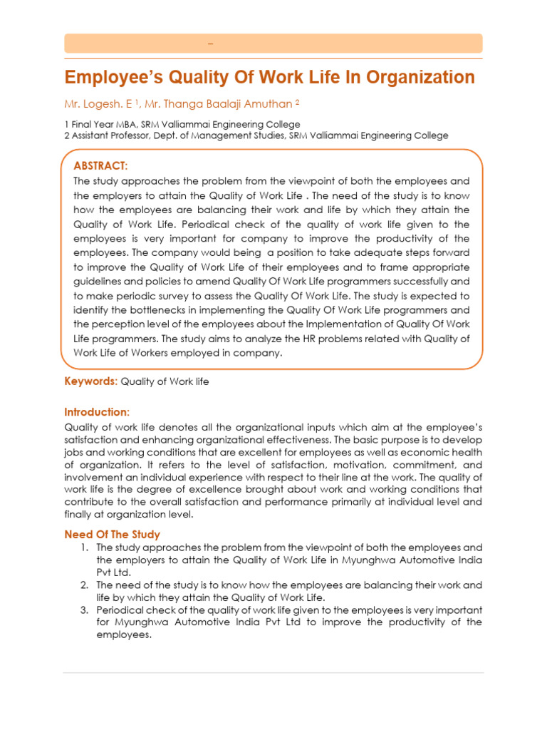 Quality of Work Life in Organizations | PDF | Employment | Chi Squared Test