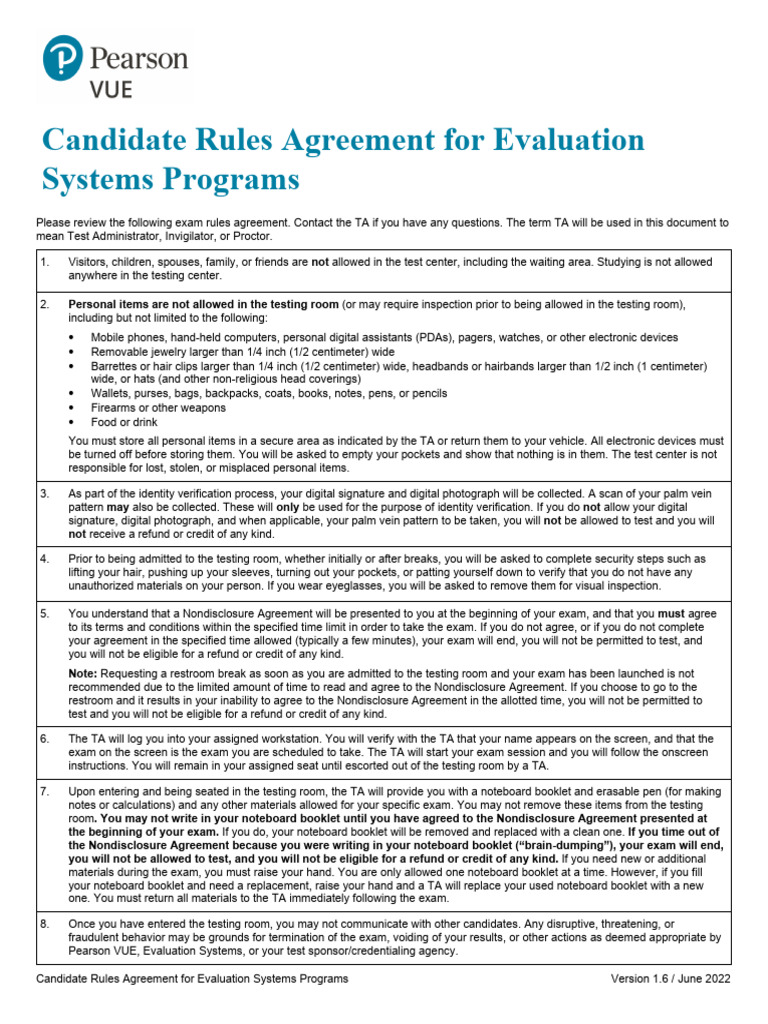 Candidate Exam Rules Agreement | PDF | Personal Digital Assistant ...