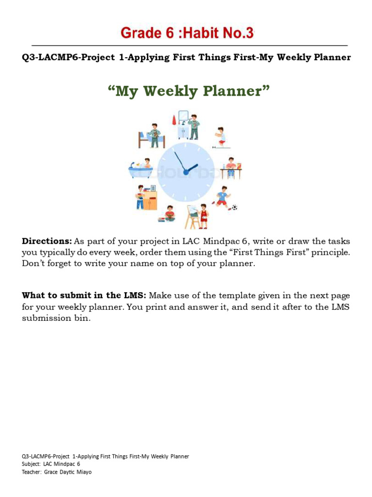 Weekly Planner Using First Things First | PDF