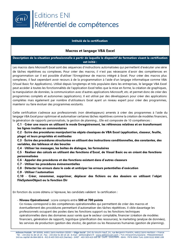Certification VBA Excel : Macros et Compétences | PDF | Visual Basic ...
