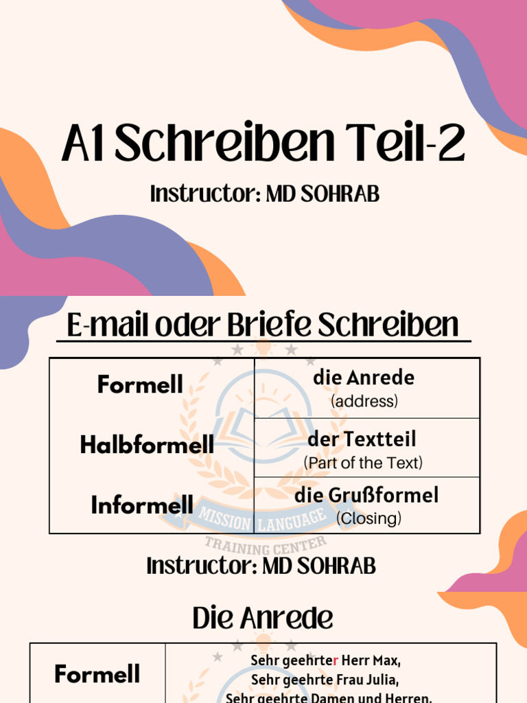 A1 E-Mail Oder Brief Schreiben by MD SOHRAB | PDF
