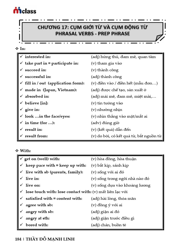 Chương 17: C M Gi I T Và C M Đ NG T Phrasal Verbs - Prep Phrase | PDF